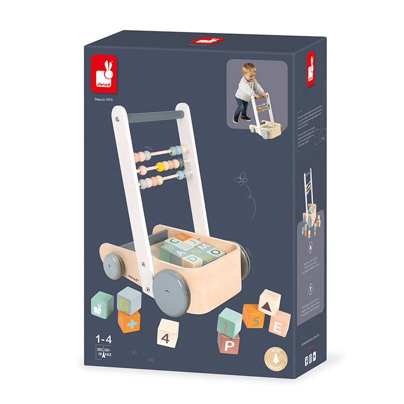 Janod Sweet Cocoon Cart with ABC blocks l For Sale at Baby City