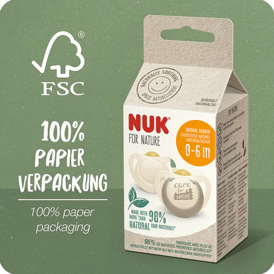 NUK For Nature Latex Soother 0-6m Grey 2Pk l For Sale at Baby City