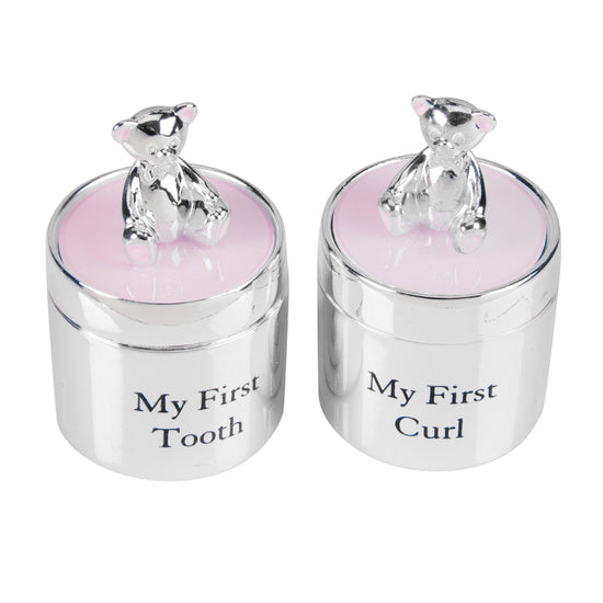 Bambino Silverplated First Tooth & Curl Set Pink at Baby City