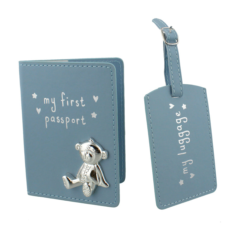 Button Corner PU My First Passport & Luggage Tag - Blue at Baby City