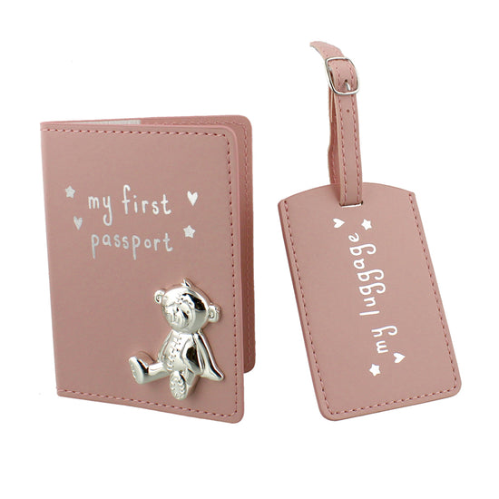 Button Corner PU My First Passport & Luggage Tag - Pink at Baby City
