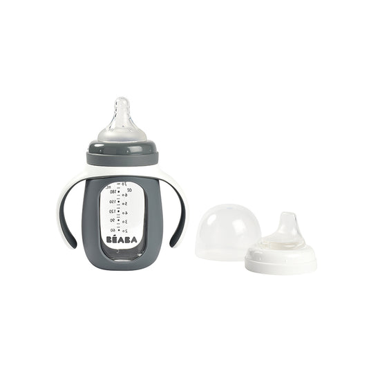Béaba 2 In1 Glass Learning Bottle With Silicone Cover Mineral Grey 210ml l To Buy at Baby City