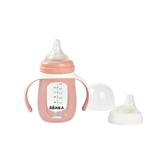 Béaba 2 In1 Glass Learning Bottle With Silicone Cover Pink 210ml l To Buy at Baby City