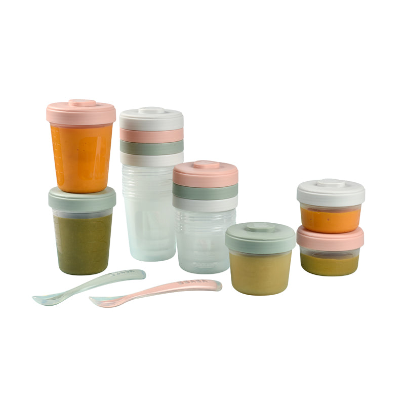 Load image into Gallery viewer, Béaba Baby Food Storage Clip Containers &amp;amp; Spoons Set Eucalyptus l To Buy at Baby City
