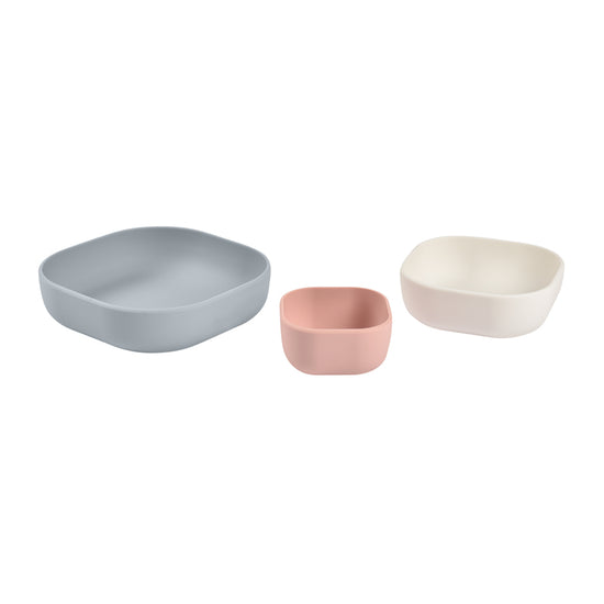 Béaba Set of 3 Silicone Bowls (Velvet grey/Cotton/Dusty rose) l To Buy at Baby City