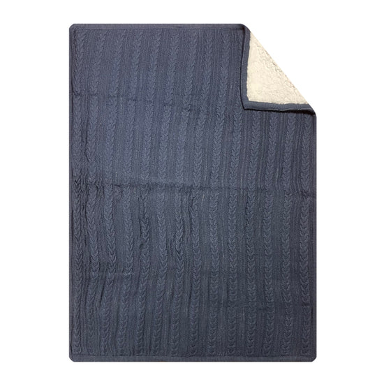 Silvercloud Cable Knit Blanket with Sherpa Reverse Navy Blue l To Buy at Baby City