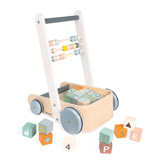 Janod Sweet Cocoon Cart with ABC blocks at Baby City