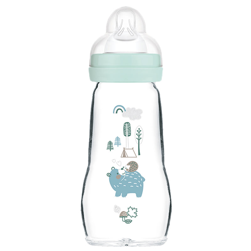 MAM Feel Good Glass Bottle Blue 260ml at Baby City