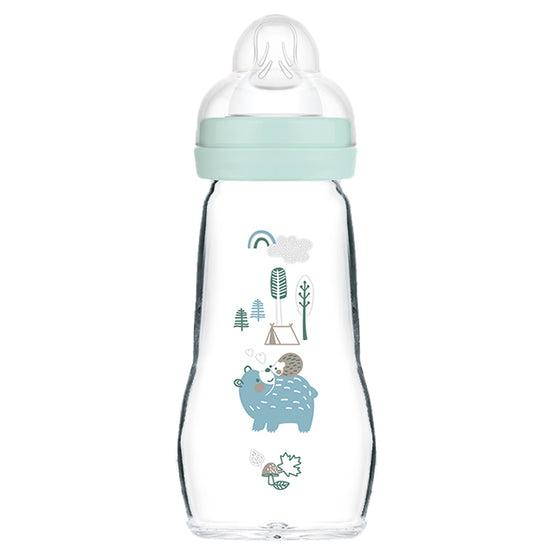 MAM Feel Good Glass Bottle Blue 260ml at Baby City