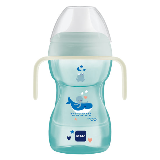 MAM Fun To Drink Cup & Glow with Handles Blue 270ml at Baby City