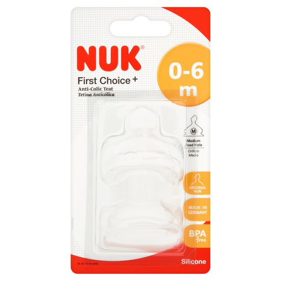 NUK First Choice+ Silicone Teat 0-6m Medium 2Pk at Baby City