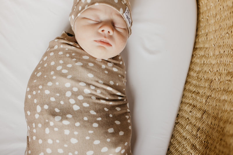 Copper Pearl Knitted Swaddle Blanket Fawn at The Baby City Store