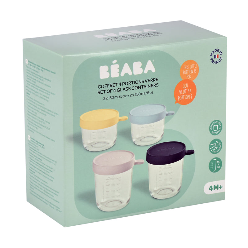 Baby City Retailer of Béaba Glass Storage Jars Sky/Grey 4Pk