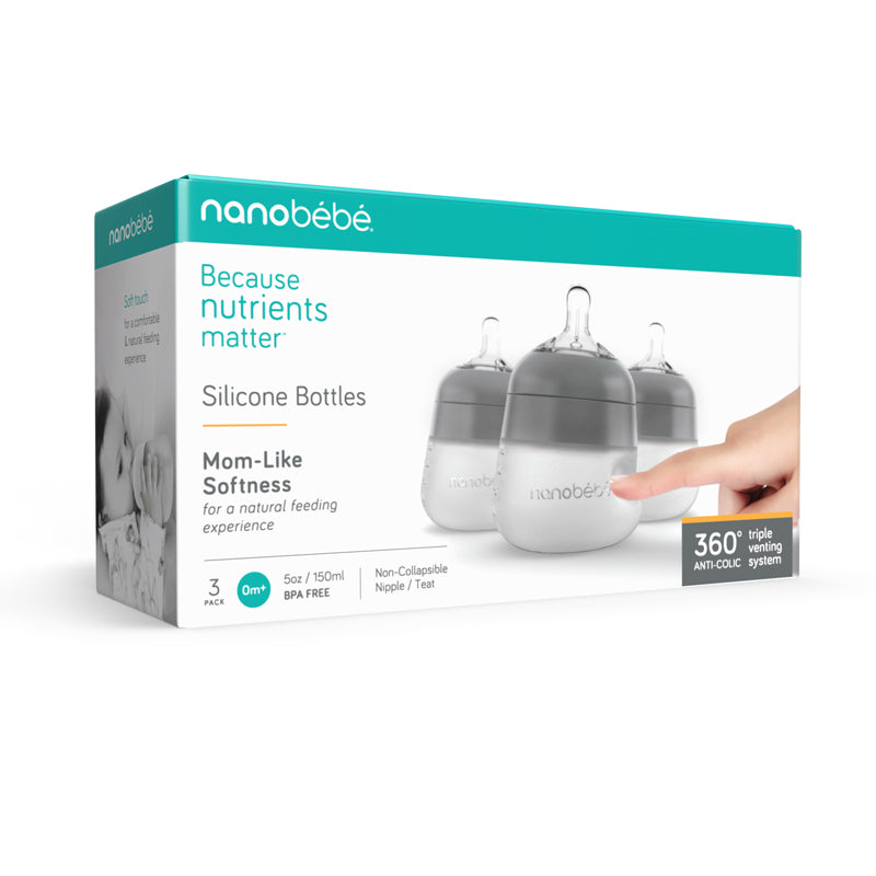 Baby City's Nanobébé Flexy Silicone Bottles Grey 150ml 3Pk