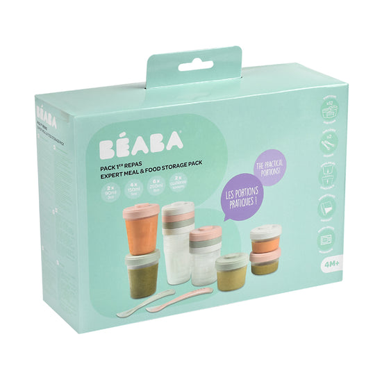 Baby City Stockist of Béaba Baby Food Storage Clip Containers & Spoons Set Eucalyptus