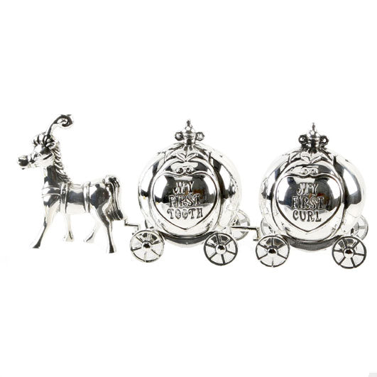 Silver Plated Cinderella Carriage Tooth & Curl Set at Baby City