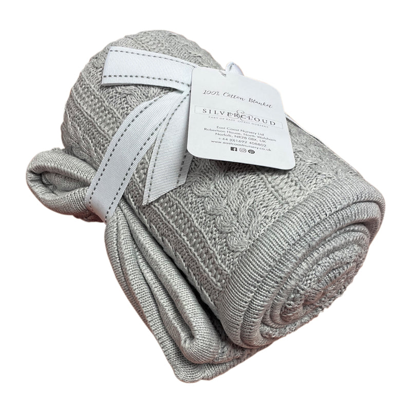 Silvercloud Cable Knit Blanket with Sherpa Reverse Grey at Baby City