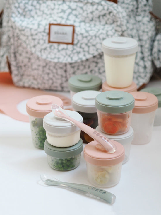 Load image into Gallery viewer, Shop Baby City&amp;#39;s Béaba Baby Food Storage Clip Containers &amp;amp; Spoons Set Eucalyptus
