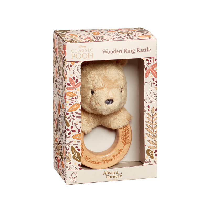 Load image into Gallery viewer, Disney Always &amp;amp; Forever Winnie The Pooh Wooden Ring Rattle l Baby City UK Stockist

