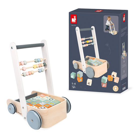 Load image into Gallery viewer, Janod Sweet Cocoon Cart with ABC blocks at Baby City&amp;#39;s Shop

